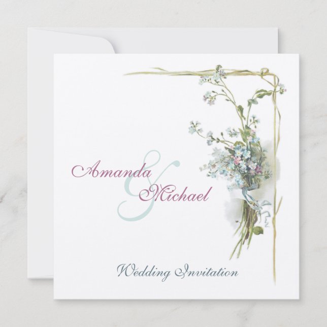 Convites Miosótis azuis do vintage que wedding (Frente)