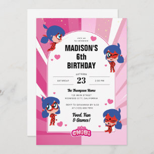 Convites Miraculoso Ladybug Chibi Birthday