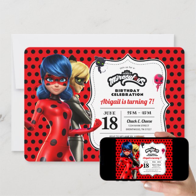 Convites Miraculoso Ladybug e Cat Noir Aniversário