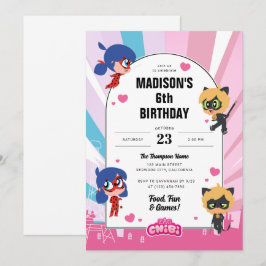 Convites Miraculoso Ladybug e Cat Noir Chibi Aniversário
