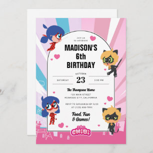 Convites Miraculoso Ladybug e Cat Noir Chibi Aniversário