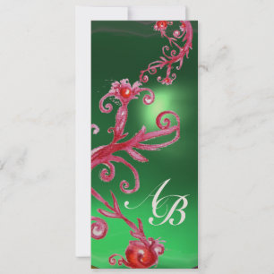 Convites MIRACULOUSAS FRUTAS 4, MONOGRAMA jade vermelho cha
