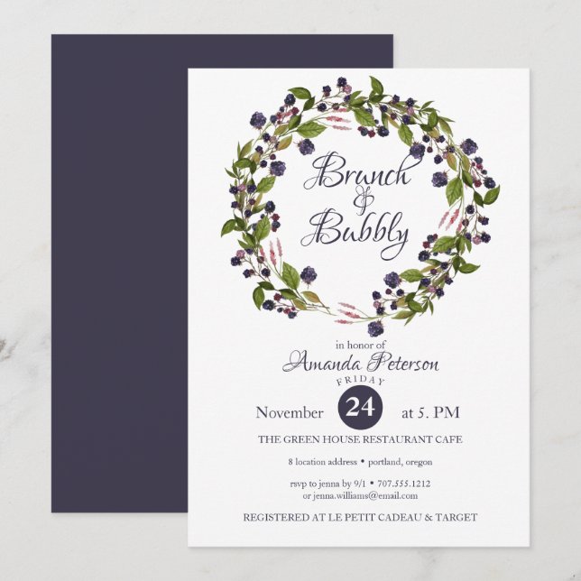 Convites mirtilo | CAMPO DE CASAMENTO E Borracha (Frente/Verso)