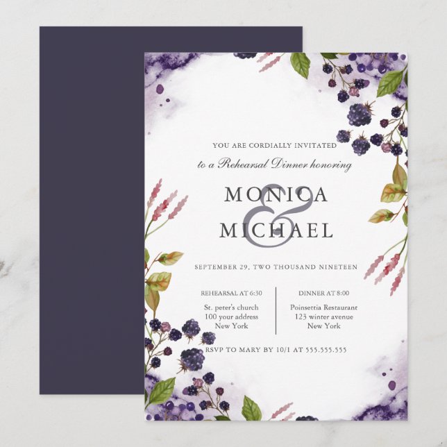 Convites mirtilo | Janto de ensaio de casamento (Frente/Verso)