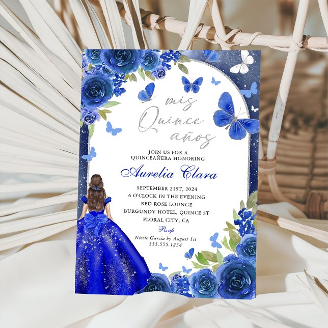 Convites Mis Quince Anos Blue Silver Rosa Quinceanera (Criador carregado)