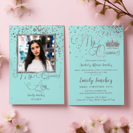 Convites Mis Quince Anos Blue Silver Trendy Foto Espanhola