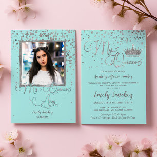 Convites Mis Quince Anos Blue Silver Trendy Foto Espanhola