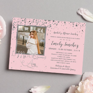 Convites Mis Quince Anos Blush Silver Confetti Foto