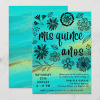 Mis Quince Años Chic Turquoise Floral Quinceañera