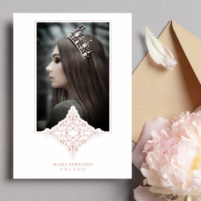 Convites Mis Quince Años Español Foto Efecto Dusty Rosa (Criador carregado)