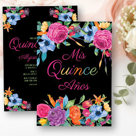Convites Mis Quince Anos Fiesta Flores Black Quinceanera