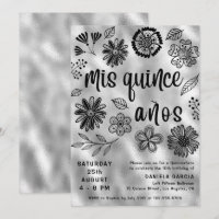 Mis Quince Años Modern Silver Floral Quinceañera
