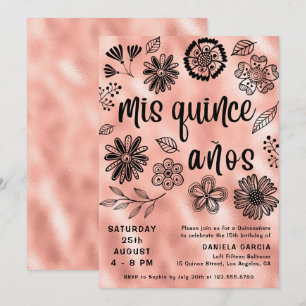 Convites Mis Quince Años Rosa Dourado Quinceañera