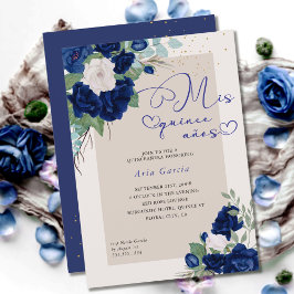 Convites Mis Quince Anos Royal Blue Marinho Floral Quincean
