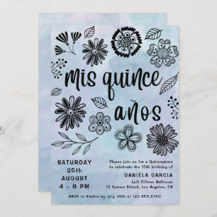 Convites Mis Quince Años Watercolor Blue Quinceañera