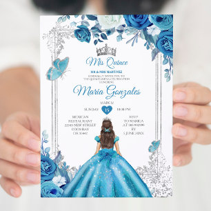 Convites Mis Quince Aqua Teal Coroa Floral Quinceañera