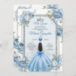 Convites Mis Quince Blue Floral Silver Crown Quinceañera<br><div class="desc">Mis Quince Blue Floral Silver Crown Quinceañera Convite 15 Anos Aniversário</div>