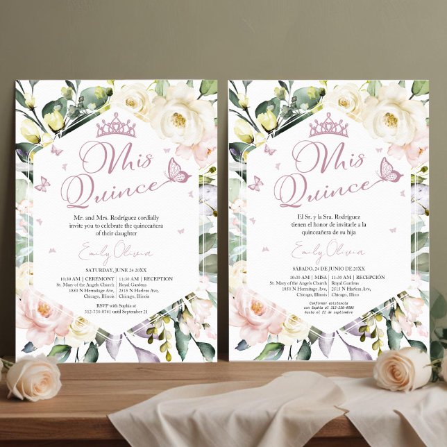 Convites Mis Quince Butterfly Floral Quinceañera Bilingual (Criador carregado)