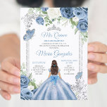 Convites Mis Quince Dusty Blue & Silver Floral Quinceañera<br><div class="desc">Dusty Blue & Silver Floral Quinceañera Convite Mis Quince 15 Anos,  16º Aniversário, </div>