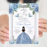 Convites Mis Quince Dusty Blue & Silver Floral Quinceañera<br><div class="desc">Dusty Blue & Silver Floral Quinceañera Convite Mis Quince Anos,  15 Birthday</div>