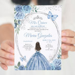 Convites Mis Quince Dusty Blue & Silver Floral Quinceañera<br><div class="desc">Dusty Blue & Silver Floral Quinceañera Convite Mis Quince Anos,  15 Birthday</div>