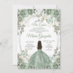 Convites Mis Quince Dusty Green & Silver Floral Quinceañera<br><div class="desc">Dusty Green & Silver Floral Quinceañera Convite Mis Quince Anos,  15 Birthday</div>