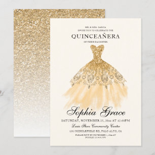 Convites Mis Quince Elegante Faux Dourada Glitter Quinceañ