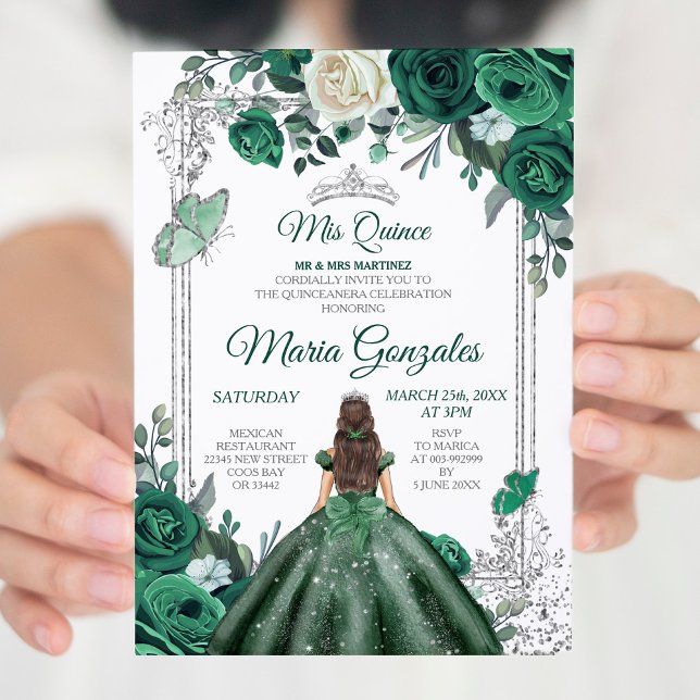 Convites Mis Quince Emerald Green & White Birthday (Criador carregado)
