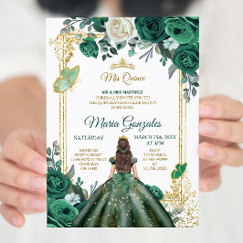 Convites Mis Quince Emerald Green & White Birthday
