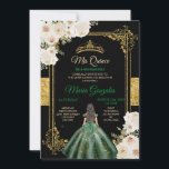 Convites Mis Quince Emerald Green & White Floral Birday<br><div class="desc">Mis Quince Emerald Green & White Floral Birthday Quinceanera Black Background Invitation Mis Quince Anos,  15 Birthday</div>