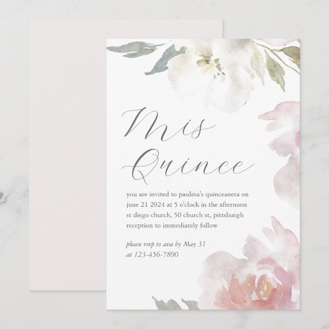 Convites Mis Quince Floral 15 Anos Aniversário Quinceañera (Frente/Verso)