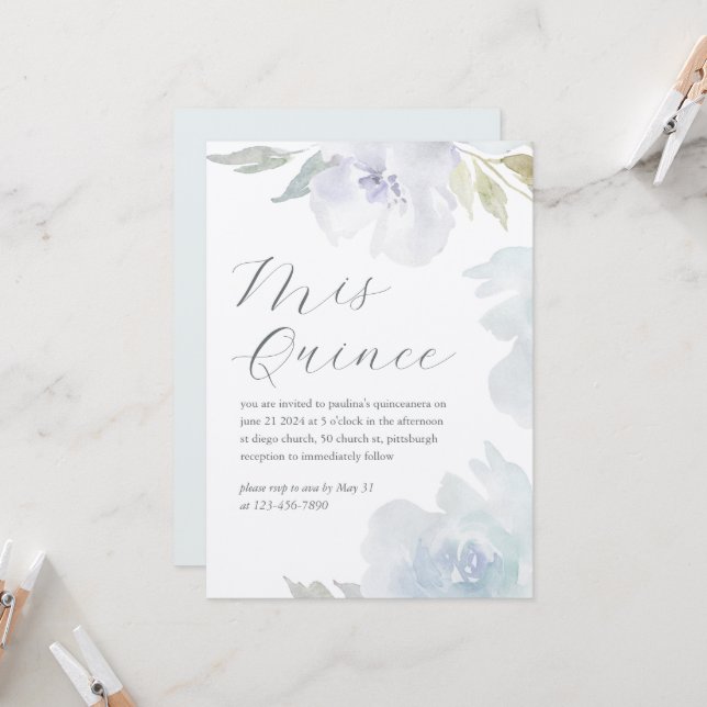 Convites Mis Quince Floral Birthday Quinceañera Laid Paper (Frente/Verso In Situ)