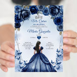 Convites Mis Quince Marinho Coroa Floral Azul Quinceañera<br><div class="desc">Mis Quince Marinho Blue Floral Silver Crown Quinceañera Convite 15 Anos Aniversário</div>