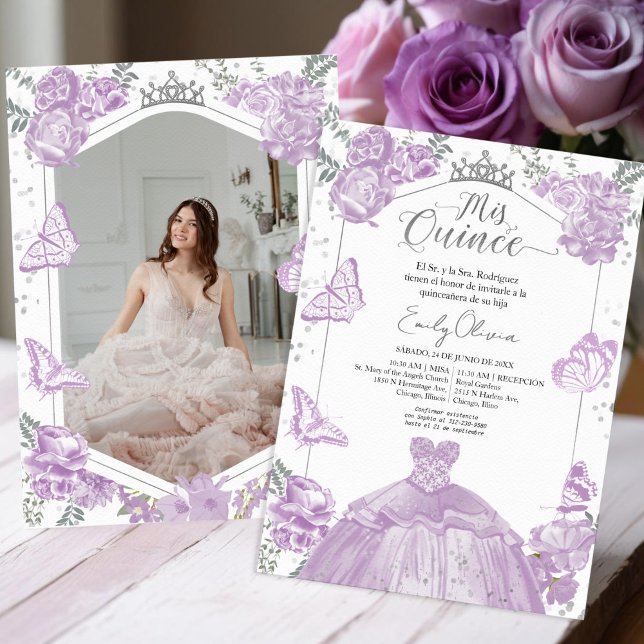 Convites Mis Quince Photo Invitation Lavanda Espanhola (Criador carregado)