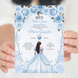Convites Mis Quince Pó Coroa Floral Azul Quinceañera<br><div class="desc">Mis Quince Powder Blue Floral Silver Crown Quinceañera Convite 15 Anos Aniversário</div>