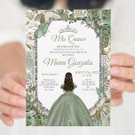 Convites Mis Quince Sage Green & Silver Floral Quinceañera<br><div class="desc">Sage Green & Silver Floral Quinceañera Convite Mis Quince Anos,  15 Birthday</div>