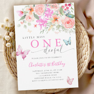 Convites Miss Onederful Floral Borboleta Aniversário de 1 a