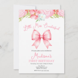 Convites Miss Onederful Pink Bow First Birthday Invitation