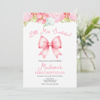 Convites Miss Onederful Pink Bow First Birthday Invitation