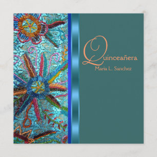 Convites Miss Quince Anos Azul Turquesa com Contas e Laranj