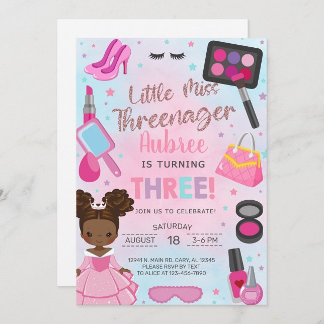 Convites Miss Threenager girl 3rd third birthday invitation (Frente/Verso)