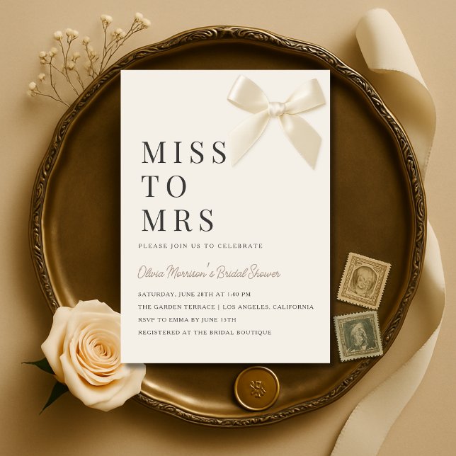Convites Miss to Mrs Coquette Bow Bridal Shower (Criador carregado)
