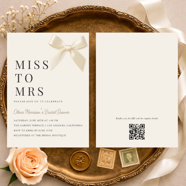 Convites Miss to Mrs Coquette Bow QR Code Bridal Shower (Criador carregado)