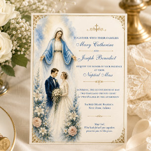 Convites Missa Nupcial Floral Mariana Católica Casamento