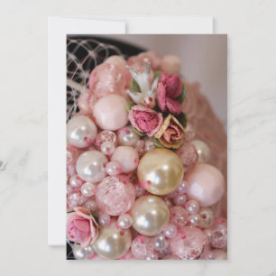 Convites Missangas Rosa e Rosas de Tecido Shabby Chic Vinta