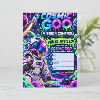 CONVITES MISSÃO CONTROLE DO COSMIC GOO ESPAÇO LAMA ANIVERSÁ