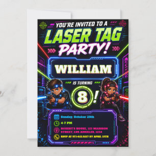 Convites Missão Neon Glow Laser Tag Aniversário de Crianças