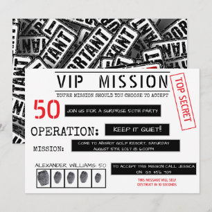 Convites Missão VIP Surpresa 50º Aniversário