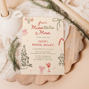 Convites Misstletoe para Sra. Hand Drawn Chá de panela