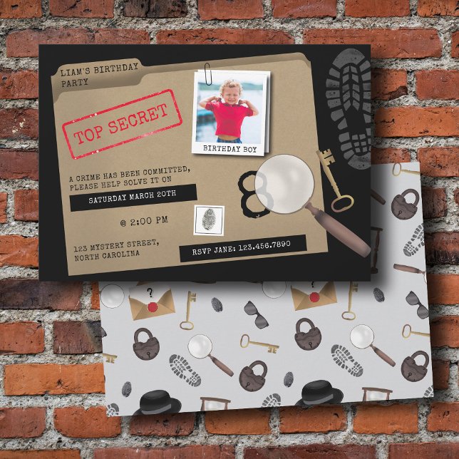 Convites Mistério Crianças Secretas Agente Espião Detetive  (Mystery Kids Secret Agent Spy Detective Birthday Invitation)